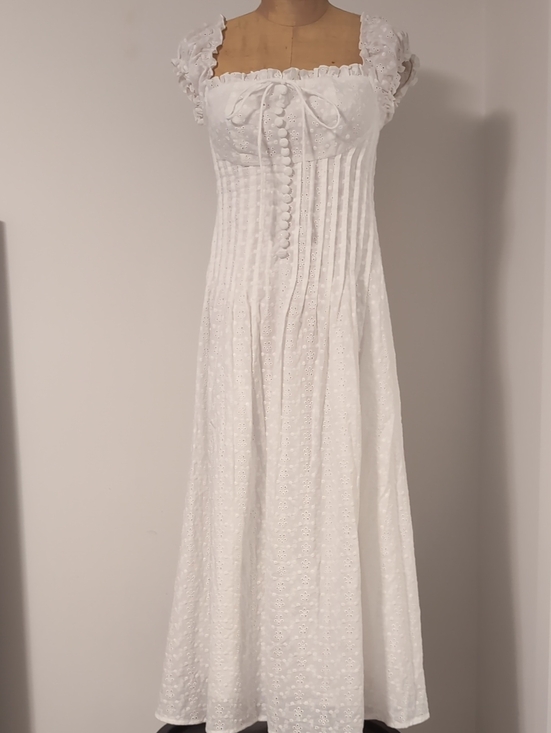 Sherene Dresses & Skirts - White Eyelet Maxi Dress with Ruffle Shoulders